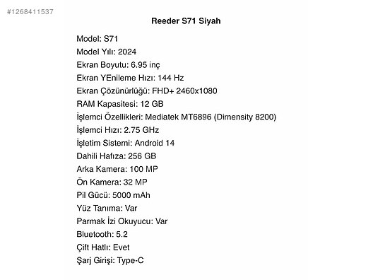 İkinci El ve Sıfır Alışveriş / Cep Telefonu & Aksesuar / Cep Telefonu / Reeder / S71