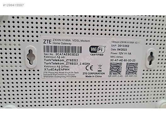 Türk Telekom ZTE ZXHN H168A VDSL Modem Kutulu, Sorunsuz sahibinden