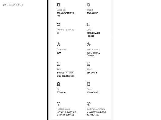 İkinci El ve Sıfır Alışveriş / Cep Telefonu & Aksesuar / Cep Telefonu / Tecno / Spark 20 Pro