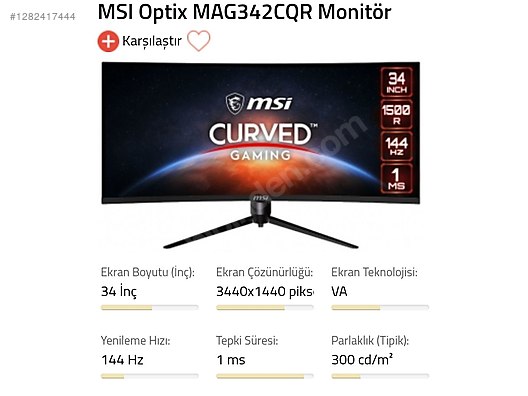 34 inç MSI Oyuncu Monitörü