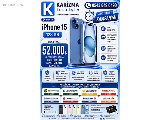 Apple / iPhone 15 / İPHONE 15 128 GB MAVİ VADE FARKSIZ TAKSİT