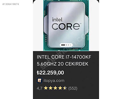 その他 Intel Core i7-14700KF Intel Core i7-14700KF 5.60GHz 20 Çekirde sahibinden.comda - 1306419674
