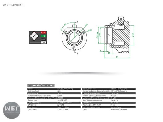 İkinci El ve Sıfır Alışveriş / Teknik Elektronik / Test & Ölçüm Cihazı / Yük Hücresi (Load Cell)