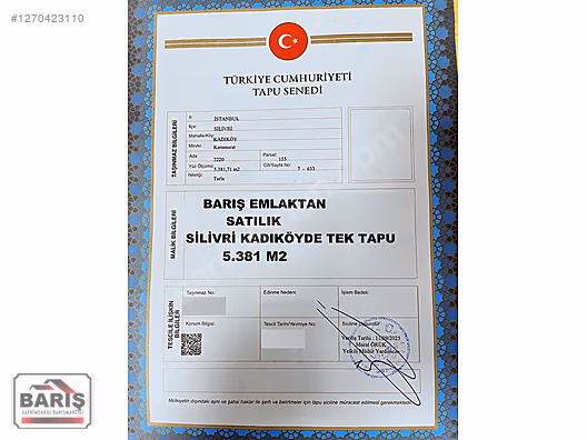 Kadıköyde Satılık Müstakil Tek Tapu 5380 m2 asfalt Yola Cephe #1270423110