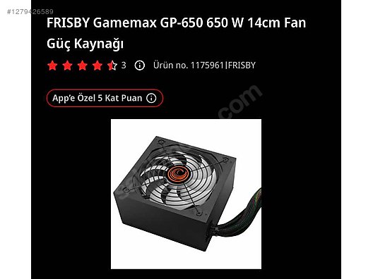 Gamemax 14 cm fanlı 650 w temiz MediaMarkt tan alınma - Güç Kaynağı ve Tüm Masaüstü Bilgisayar Parçaları sahibinden.com'da