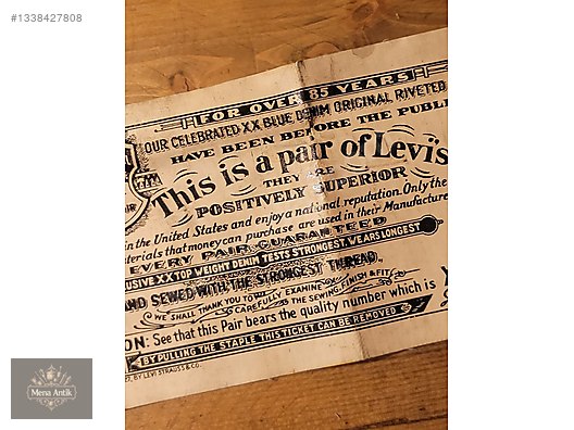 1950s Levi's 501XX Guarantee Ticket - Antika Antika Belge ve