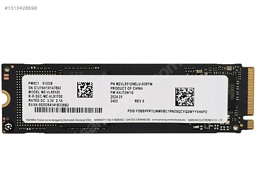 Samsung Pm9c1 Mz-vl85120 512gb Gen4x4 22x80 Ssd sahibinden.comda