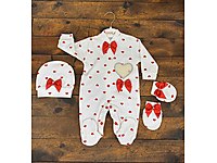 Kalp Baskılı %100 Pamuk Bebek Tulum