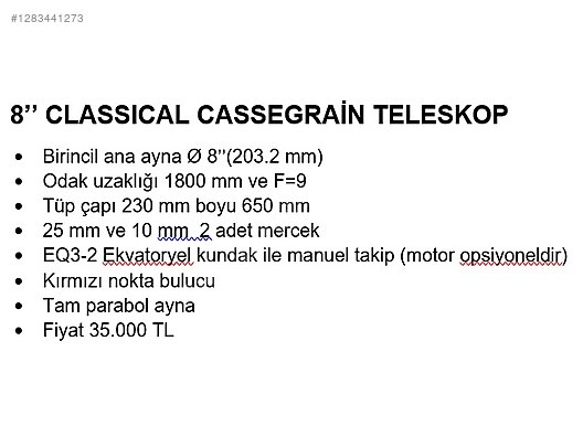 Used & Brand New Items / Cameras & Photographic Equipment / Telescopes / Catadioptric