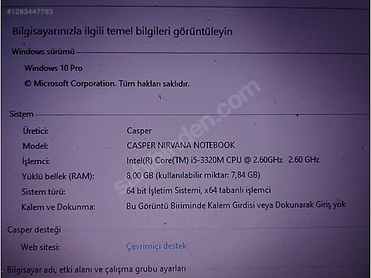 İkinci El ve Sıfır Alışveriş / Bilgisayar / Dizüstü (Notebook) / Laptop / Casper