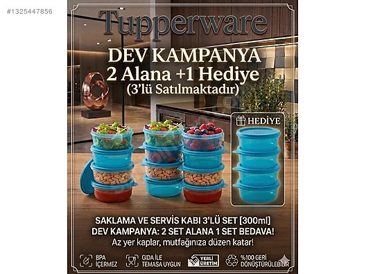Tupperware 2+1 hediye saklama kabı 300ml on sahibinden.com