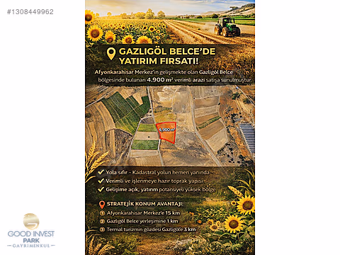 AFYON MERKEZ GAZLIGÖL BELCEDE 4.900 m² YATIRIMLIK TARLA