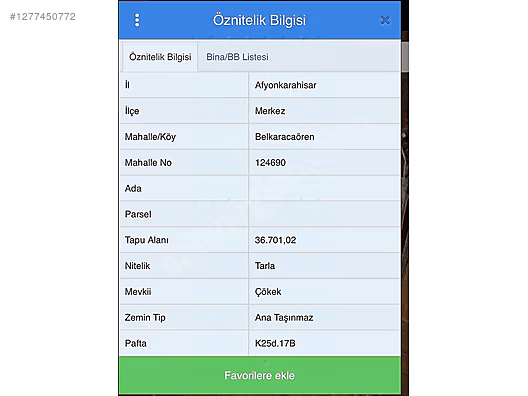 AFYONKARAHİSAR MERKEZ BELKARACAÖREN SATILIK ARAZİ #1277450772