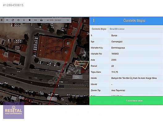 BURSA DEMİRTAŞPAŞA'DA MÜSTAKİL KARGİR BİNA ARSASI