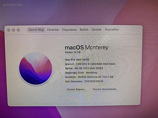 Apple / MacPro 5.1 Mid2010 A1289 3,06 GHz 6 Çekirdekli Intel Xeon
