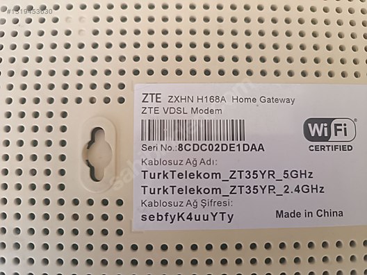 ZTE ZXHN H168A 5GHZ MODEM sahibinden.comda - 1319453630