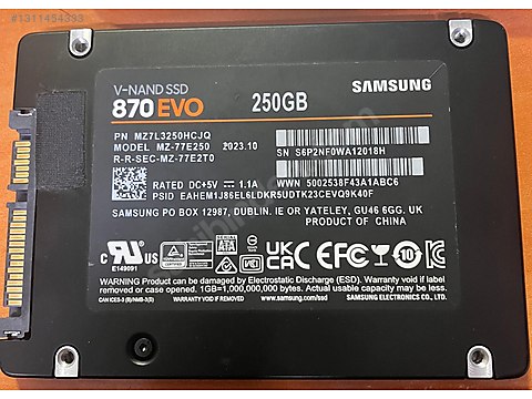 SAMSUNG EVO870 SSD250GB %100 560MB/s-530MB/s MZ-77E250 sahibinden