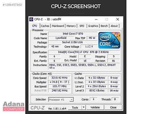 Intel Core i7-870 Processor (8M Cache, 2.93 GHz) sahibinden.comda