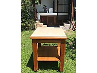 Mermer Üstlü Masif Ahşap Tekerlekli Özel Yapım Sehpa (70 cm)