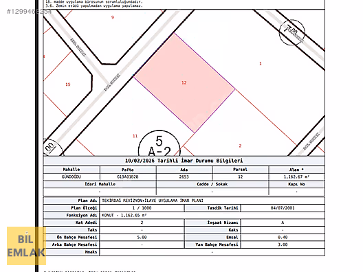 GÜNDOĞDU MAHALLESİ 2653/12 ADA PARSEL SATILIK ARSA