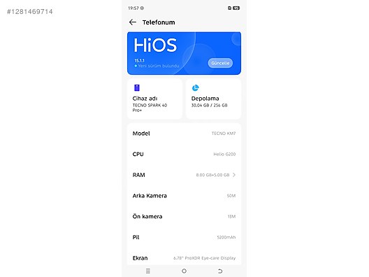 İkinci El ve Sıfır Alışveriş / Cep Telefonu & Aksesuar / Cep Telefonu / Tecno / Spark 40 Pro Plus