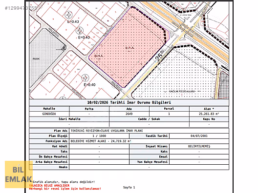 GÜNDOĞDU MAHALLESİ 2649/1 ADA SATILIK BÜYÜK PARSEL 170 m2 hisse