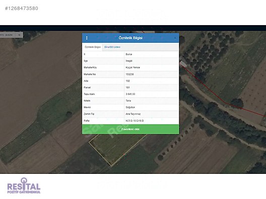 İnegöl Küçükyenicede 3.645 m² Meyve ve Ceviz Ağaçlı Tarla