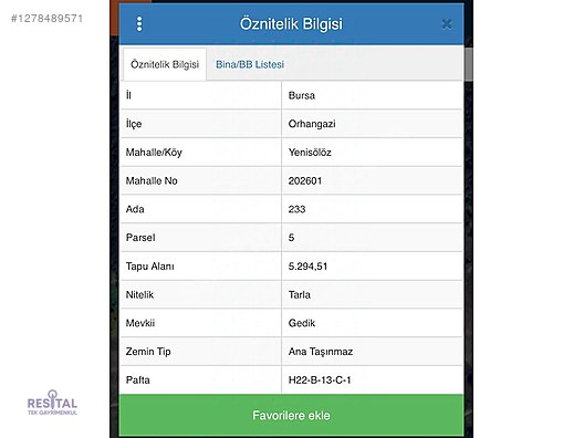 BURSA ORHANGAZİ YENİSÖLÖZDE SATILIK TARLA