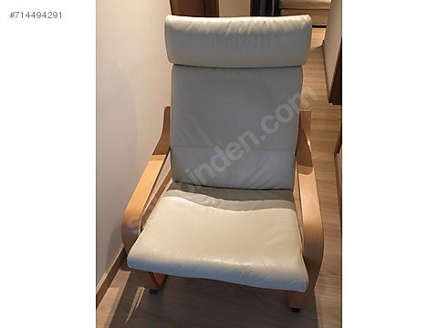 Armchair Kelepir Ikea Poang Gercek Deri Kaplama Krem Rengi