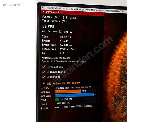 RX 580 2048SP - Sorunsuz, FurMark Testleri Mevcut sahibinden.comda