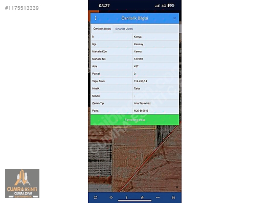 ÇUMRA ESİNTİ EMLAK'TAN KONYA KARATAY YARMA MAH SATILIK TARLA #1175513339