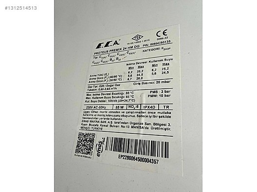 ECA Proteus premix 24 Kombi sahibinden.comda - 1312514513