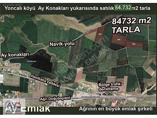 AĞRI YONCALI KÖYÜ AY KONAKLARI YUKARISI 84.732 M2 SATILIK TARLA #1250514927