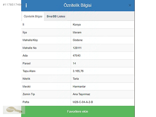 MERAM GÖDENE DE SATILIK 3.165 M2 SATILIK MÜSTAKİL TARLA #1178517466