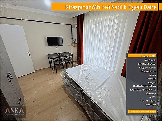 ANKA'DAN KİRAZPINAR MH 2+0 EŞYALI SATILIK DAİRE #1235532658