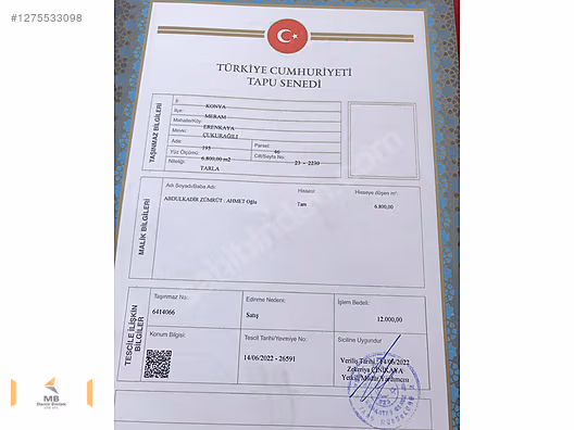 MERAM ERANKAYA'DA YATIRIMLIK ÇUKURAGILI SATILIK TARLA #1275533098