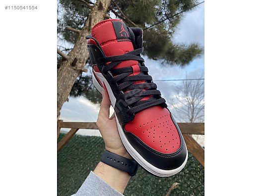 Nike Air Jordan 1 Mid Black Fire Red Erkek Spor Ayakkab Modelleri 1150541554