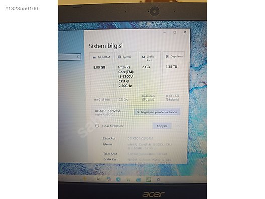Acer / Acer i5 7.nesil 8 GB RAM 1 TB HDD 500 SSD sahibinden.comda