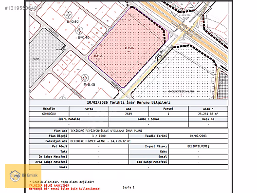 GÜNDOĞDU MAHALLESİ 2649/1 ADA SATILIK BÜYÜK PARSEL 170 m2 hisse