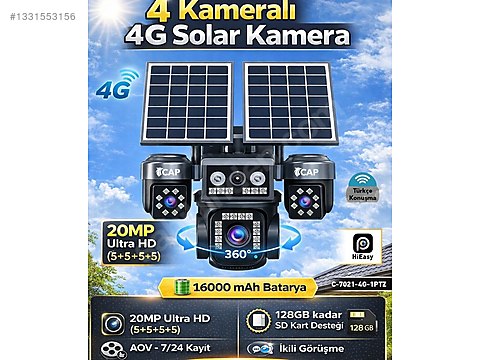 Solar Smart Camera +64G SDカード 4 adet 5mp sim kart ile çalışır sd karta kayıt güneş enerjili