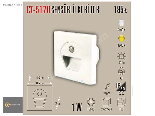 Ct-5170 sensörlü merdiven koridor aydınlatma armatürü cata marka