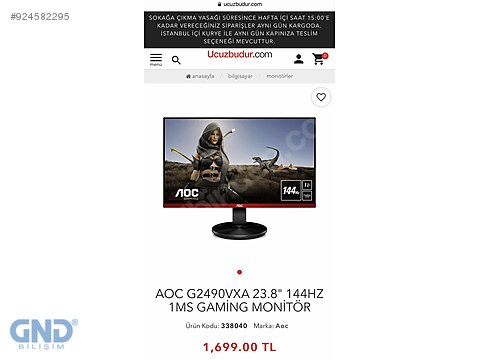 Aoc G2490vxa 23 8 144hz 1ms Gaming Monitor Ilan Ve Alisveriste Ilk Adres Sahibinden Com Da