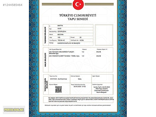 BARTIN ULUS MÜSTAKİL EV TAPU SAHİBİ PERTA EMLAK ÜMİT TAHMAZ #1244585464