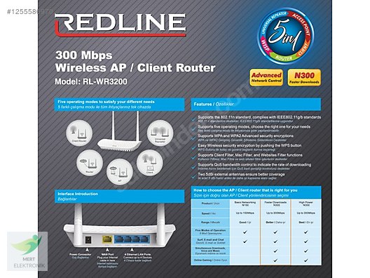 Redinet Router Redline RL-WR3200 Router 300 Mbps Wiresless AP/Router sahibinden.comda ...