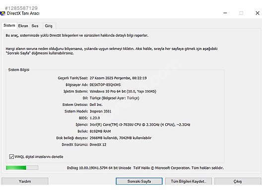 İkinci El ve Sıfır Alışveriş / Bilgisayar / Dizüstü (Notebook) / Laptop / Dell
