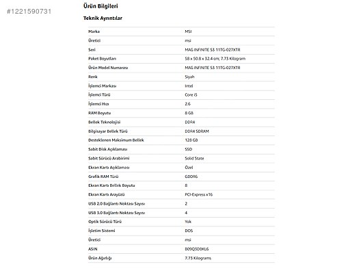 İkinci El ve Sıfır Alışveriş / Bilgisayar / Masaüstü / Modeller / MSI