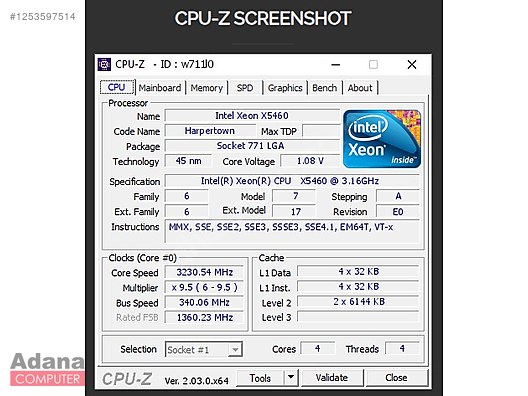 Processeur Intel Xeon X5460 4 Cœurs 3.16 Ghz + Mod Pour Socket LGA775 - Occasion