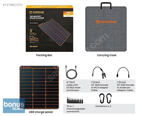 Güneş Enerjisi Sistemi - FLEXSOLAR A60 TAŞINABİLİR GÜNEŞ PANELİ 60W