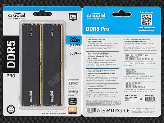 Crucial 32GB(16GB×2) PC5-51200 新品未開封品 Crucial 32GB (2x16GB) DDR5 5600MHz Dual Channel Bellek Kiti