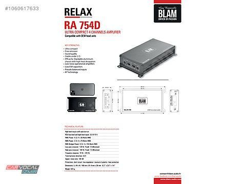 Amfi / Blam Relax RA 754D 4 Kanal Slim Amfi 300 Watt sahibinden